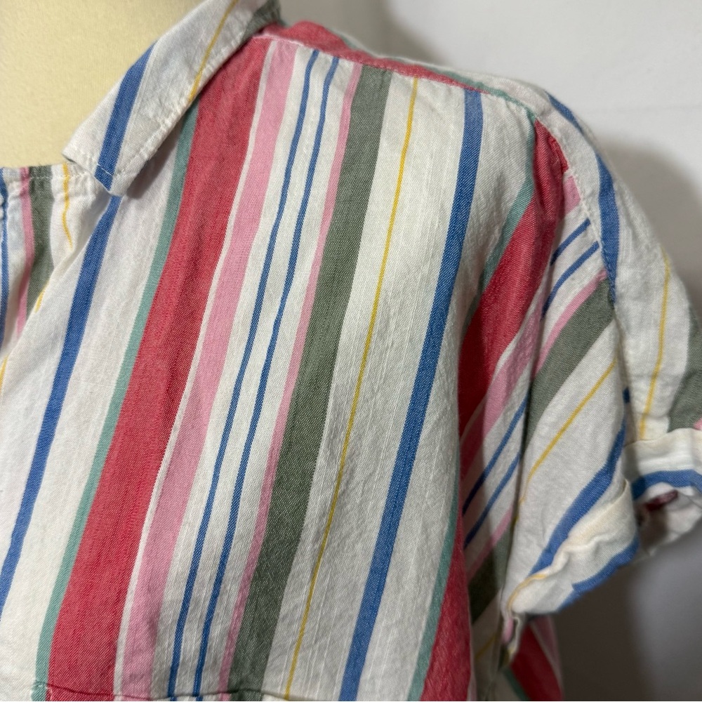 Old Navy Striped Button-Down Shirt in Red, Blue, Green, Cream - Picture 11 of 13
